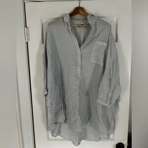 Oversized Striped Cotton Buttondown Tunic